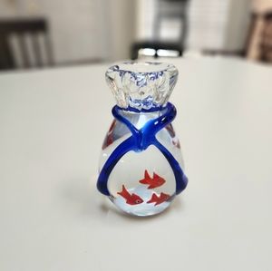 Penco Art Glass Fish in a Bag Tied at the Top Aquarium Paperweight With Stickers